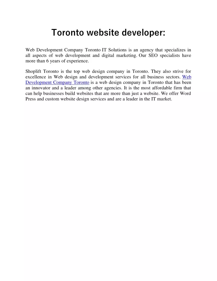 toronto website developer