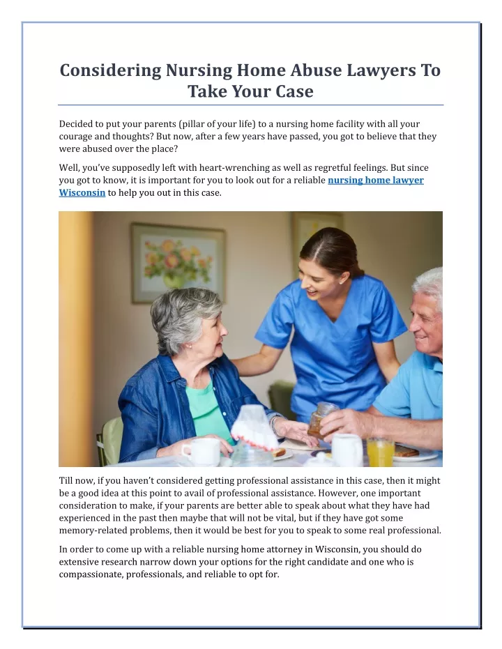 considering nursing home abuse lawyers to take