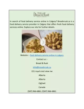 Food Delivery Service Online in Calgary  Breadnrusk.ca