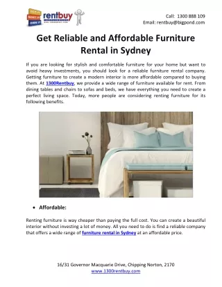 Get Reliable and Affordable Furniture Rental in Sydney