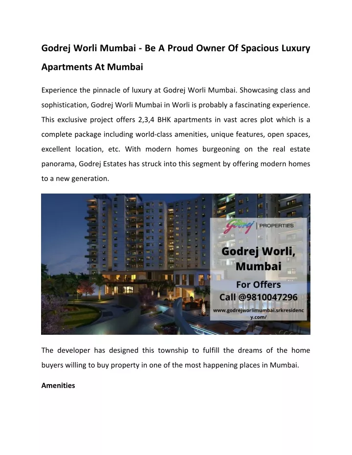 godrej worli mumbai be a proud owner of spacious