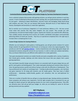 customized backend gaming solutions and creative