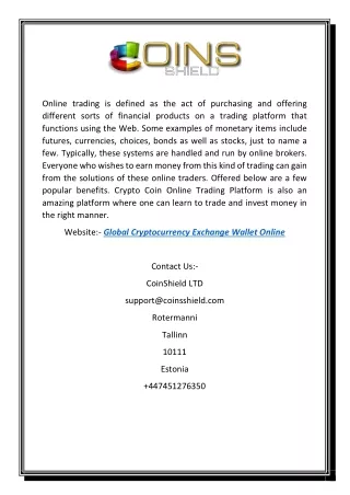 Global Cryptocurrency Exchange Wallet Online | Coinsshield.com
