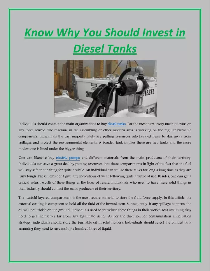 know why you should invest in diesel tanks