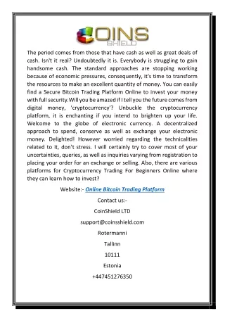 Online Bitcoin Trading Platform | Coinsshield.com