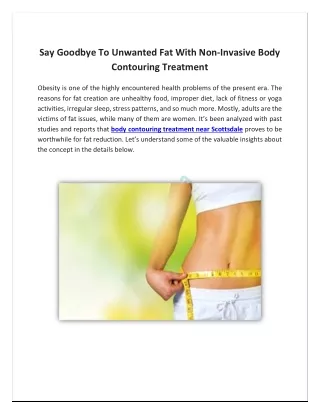 Say Goodbye To Unwanted Fat With Non-Invasive Body Contouring Treatment