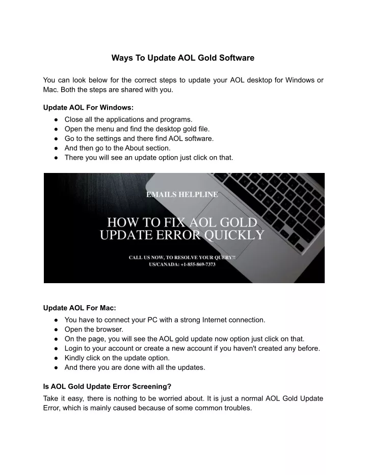 ways to update aol gold software