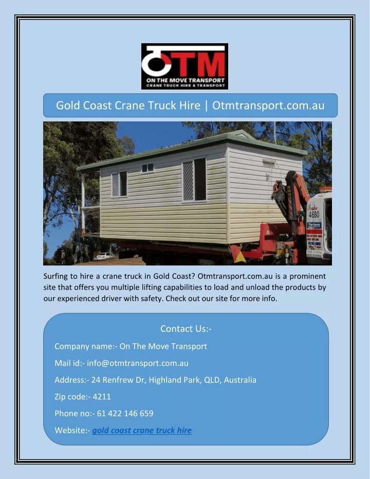 gold coast crane truck hire otmtransport com au