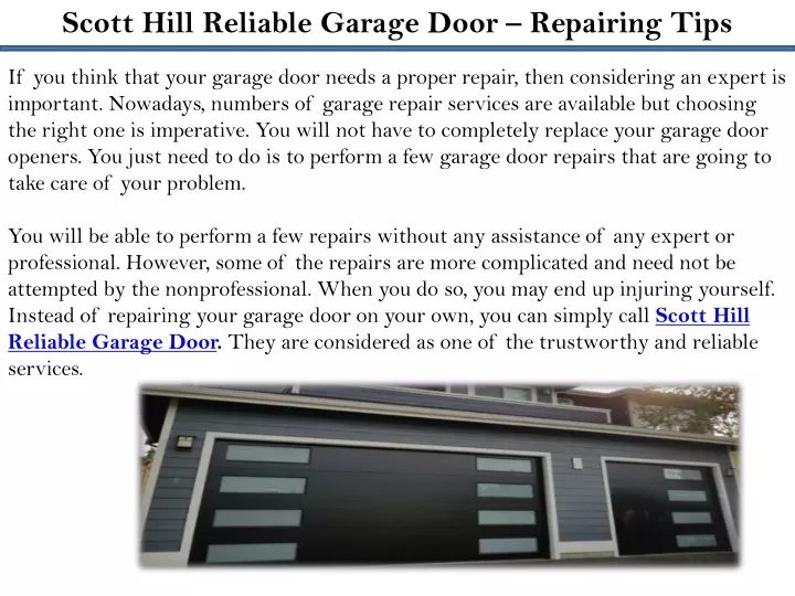 scott hill reliable garage door repairing tips