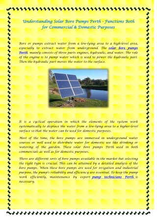Understanding Solar Bore Pumps Perth - Functions Both for Commercial & Domestic Purposes