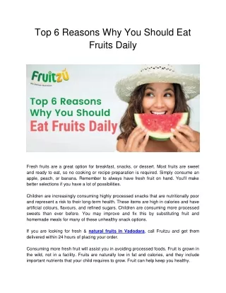 Top 6 Reasons Why You Should Eat Fruits Daily