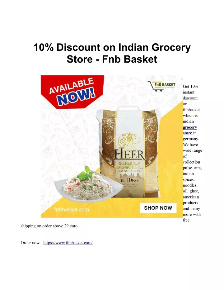 10 discount on indian grocery store fnb basket