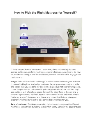 how to pick the right mattress for yourself