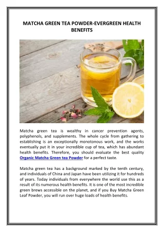 MATCHA GREEN TEA POWDER-EVERGREEN HEALTH BENEFITS
