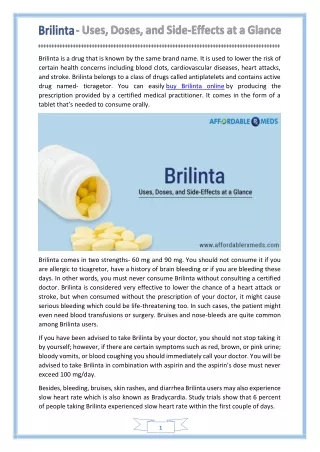 brilinta is a drug that is known by the same