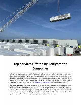 Top Services Offered By Refrigeration Companies