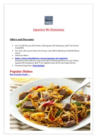5% Off - Japanice Mt Ommaney Takeaway Restaurant menu, QLD