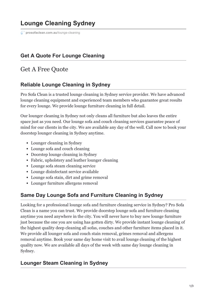 lounge cleaning sydney