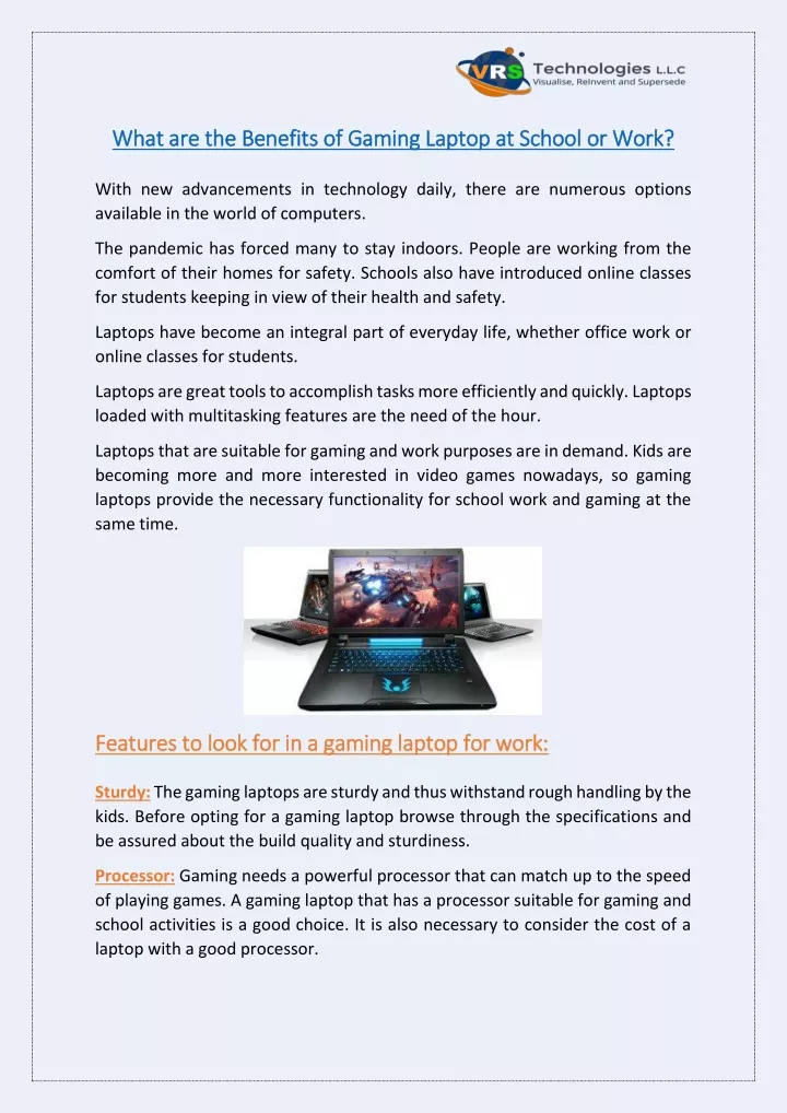 what are the benefits of gaming laptop at school