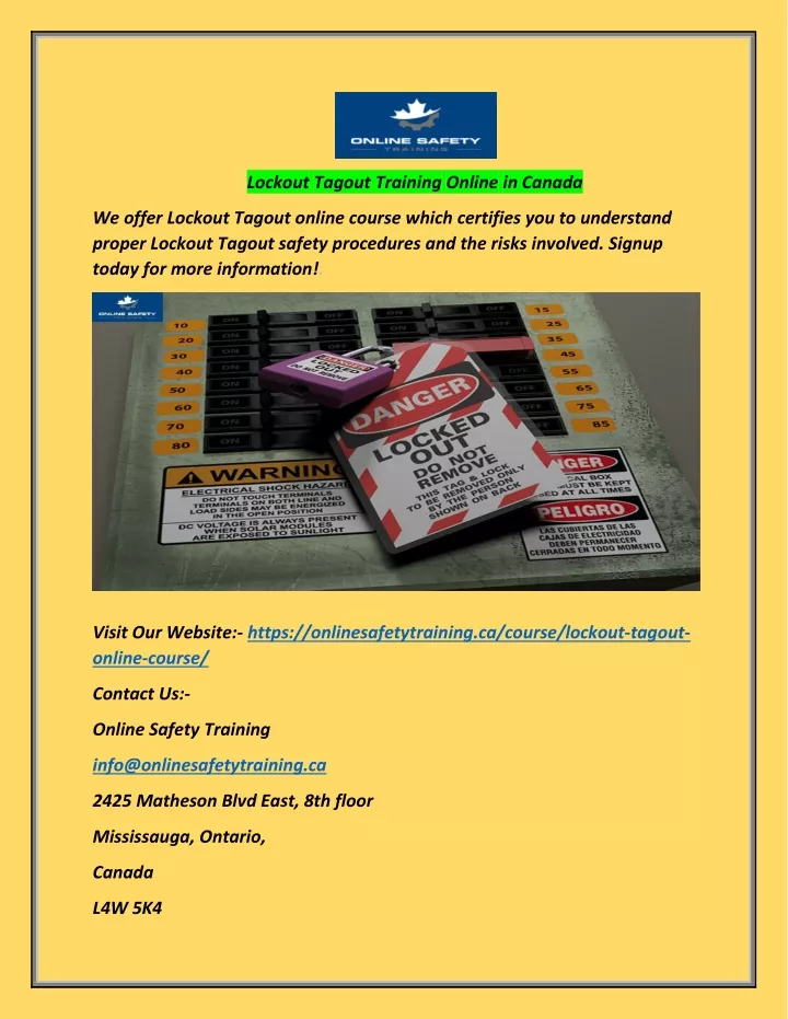 lockout tagout training online in canada