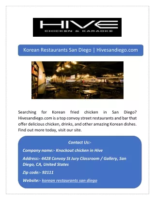 Korean Restaurants San Diego | Hivesandiego.com
