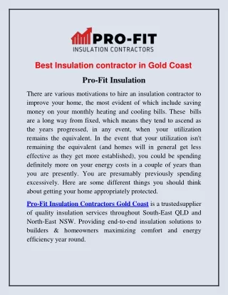 Best Insulation Contractor in Gold Coast