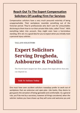 Reach Out To The Expert Compensation Solicitors Of Leading Firm For Services