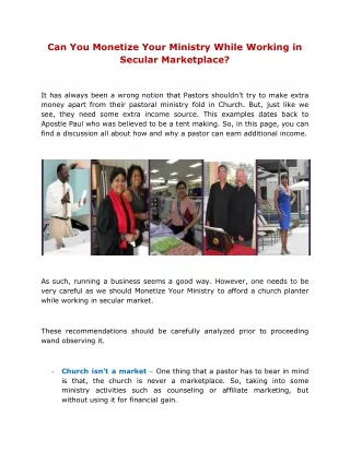 Can You Monetize Your Ministry While Working in Secular Marketplace?