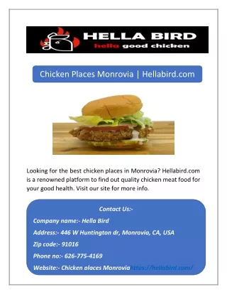 Chicken Places Monrovia | Hellabird.com