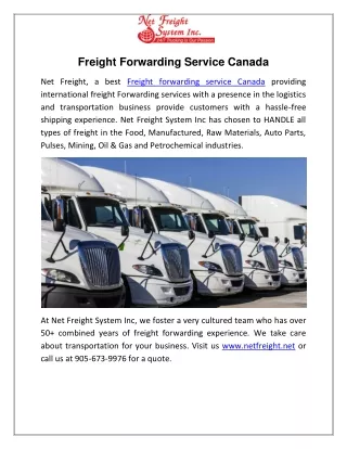 Freight Forwarding Service Canada