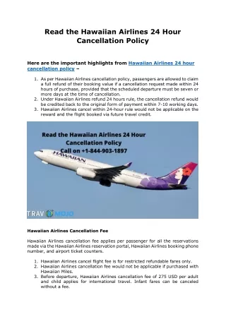 Read the Hawaiian Airlines 24 Hour Cancellation Policy