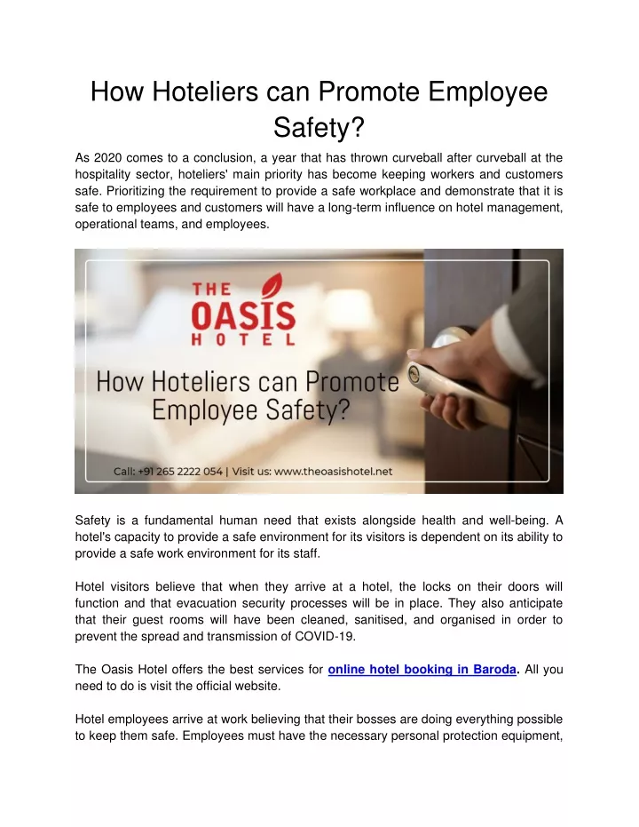 how hoteliers can promote employee safety