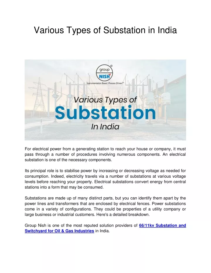 various types of substation in india