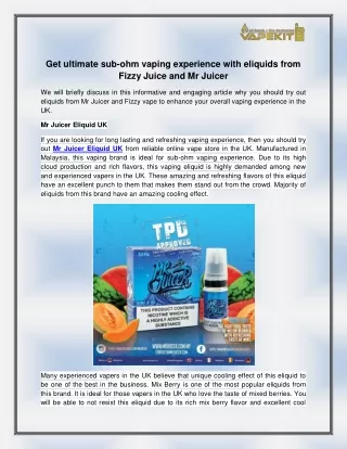 get ultimate sub ohm vaping experience with