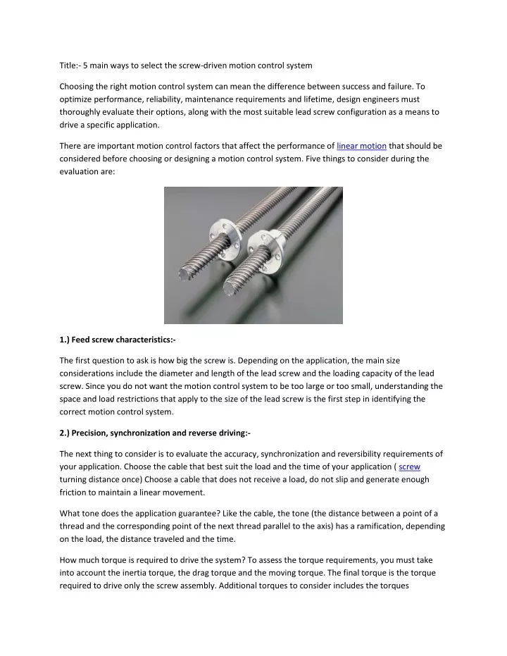 title 5 main ways to select the screw driven