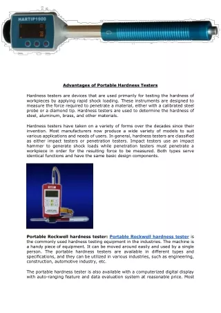 Advantages of Portable Hardness Testers