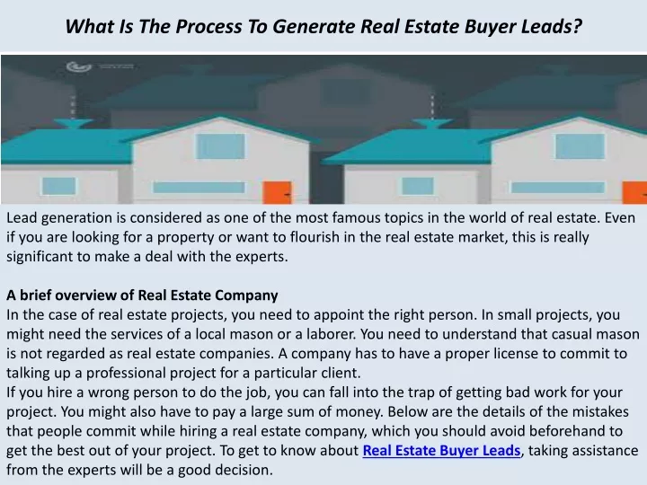 what is the process to generate real estate buyer leads