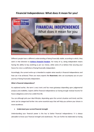 financial independence what does it mean for you