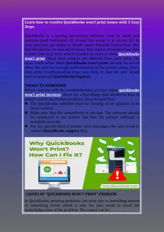 learn how to resolve quickbooks won t print