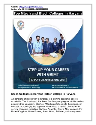 Top Mtech Colleges in Haryana | Btech College in Haryana