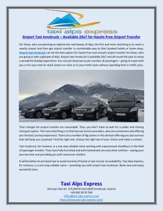 Airport Taxi Innsbruck – Available 24x7 for Hassle-Free Airport Transfer