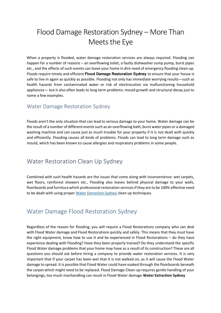 flood damage restoration sydney more than meets