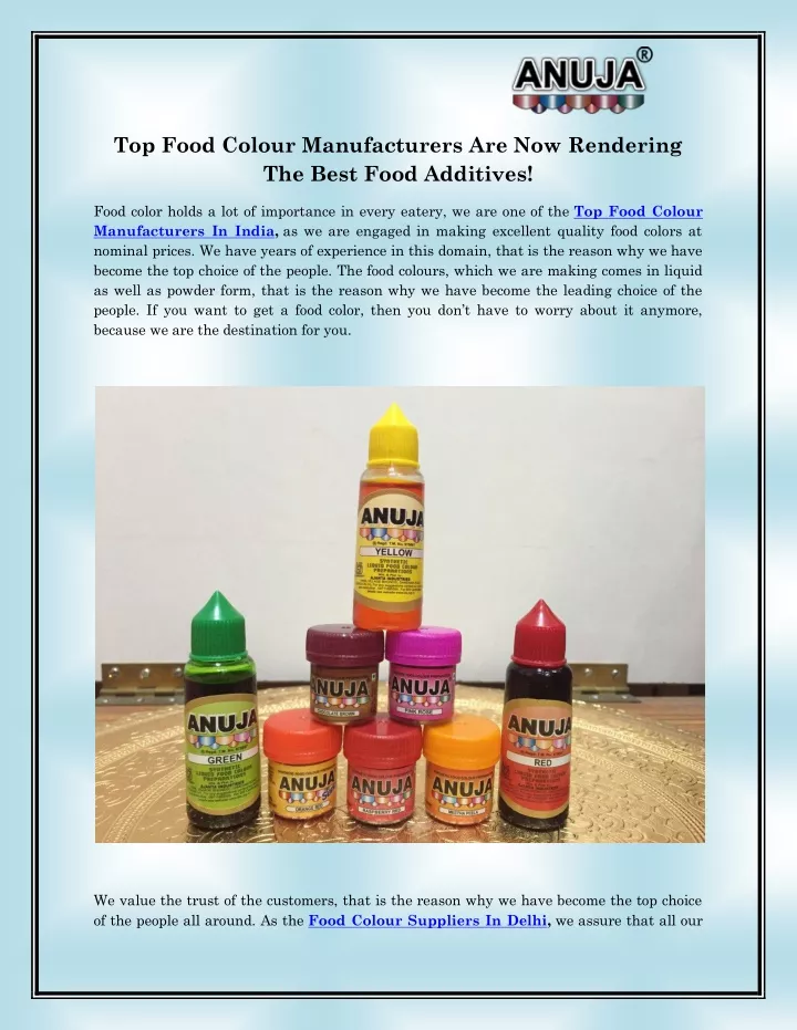 top food colour manufacturers are now rendering