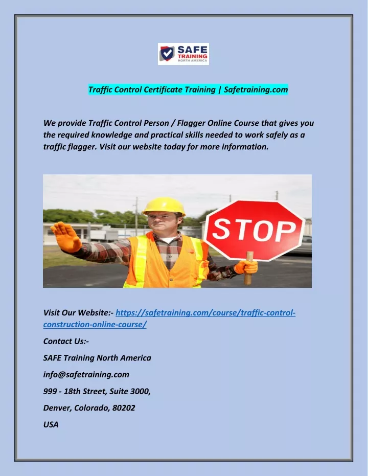 traffic control certificate training safetraining