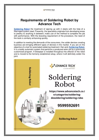 requirements of soldering robot by advance tech
