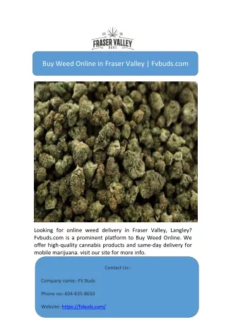 Buy Weed Online in Fraser Valley | Fvbuds.com