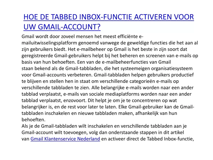 hoe de tabbed inbox functie activeren voor