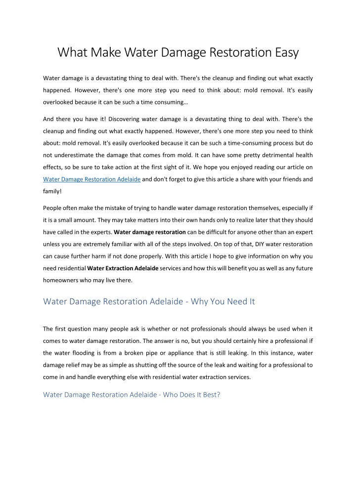 what make water damage restoration easy