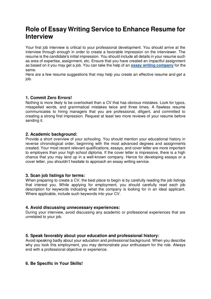 role of essay writing service to enhance resume