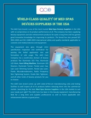 World-Class Quality of Med Spas Devices Suppliers in the USA